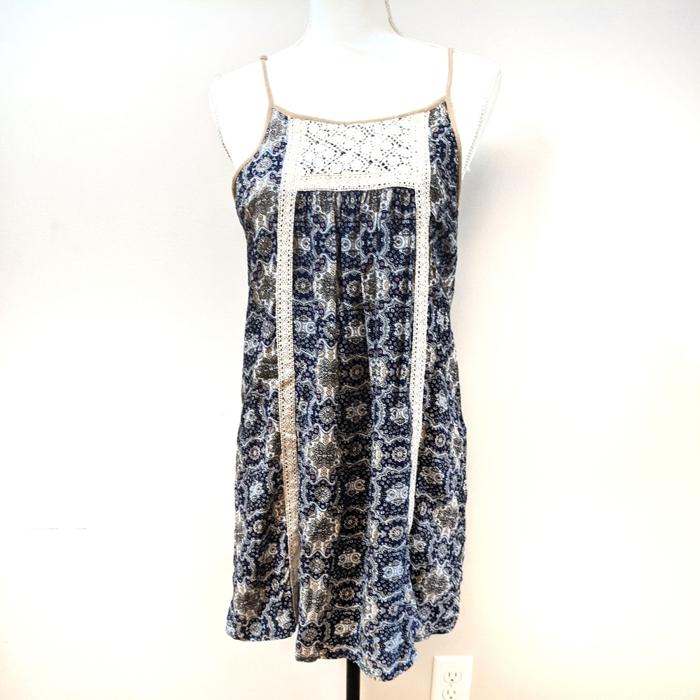 Ya Los Angeles medallion print dress crochet trim